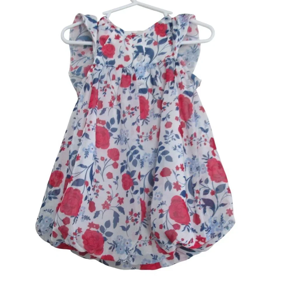 Little Lass Sheer Romper Girls Size 18M Red White Blue Patriotic Floral July 4th